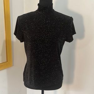 Black mock turtleneck, small silver dots, partial zip up back, Size 8